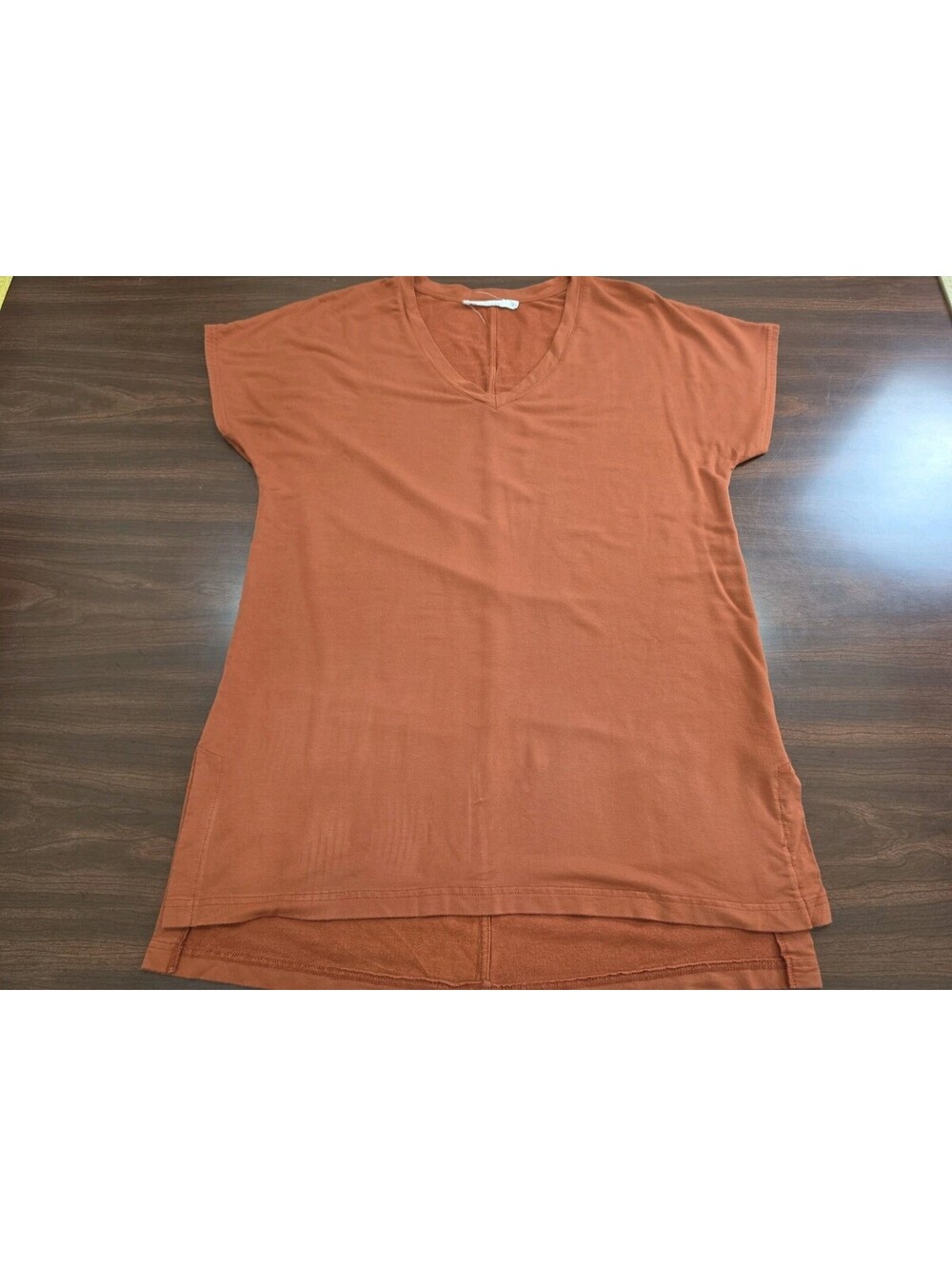 Ellison Rust Orange V Neck Shirt High Low Hem Large Desert Boho Rust Minimalist